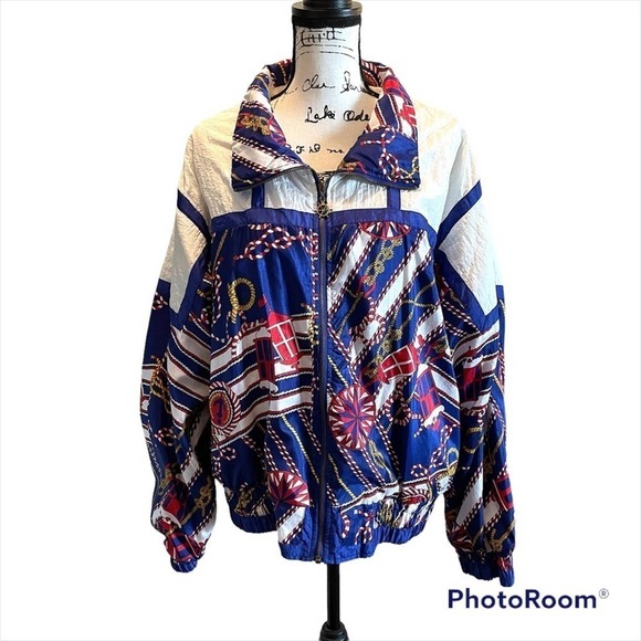 LAVON Windbreaker Jacket Vintage Nautical Size XLarge American theme Coastal - Picture 1 of 12